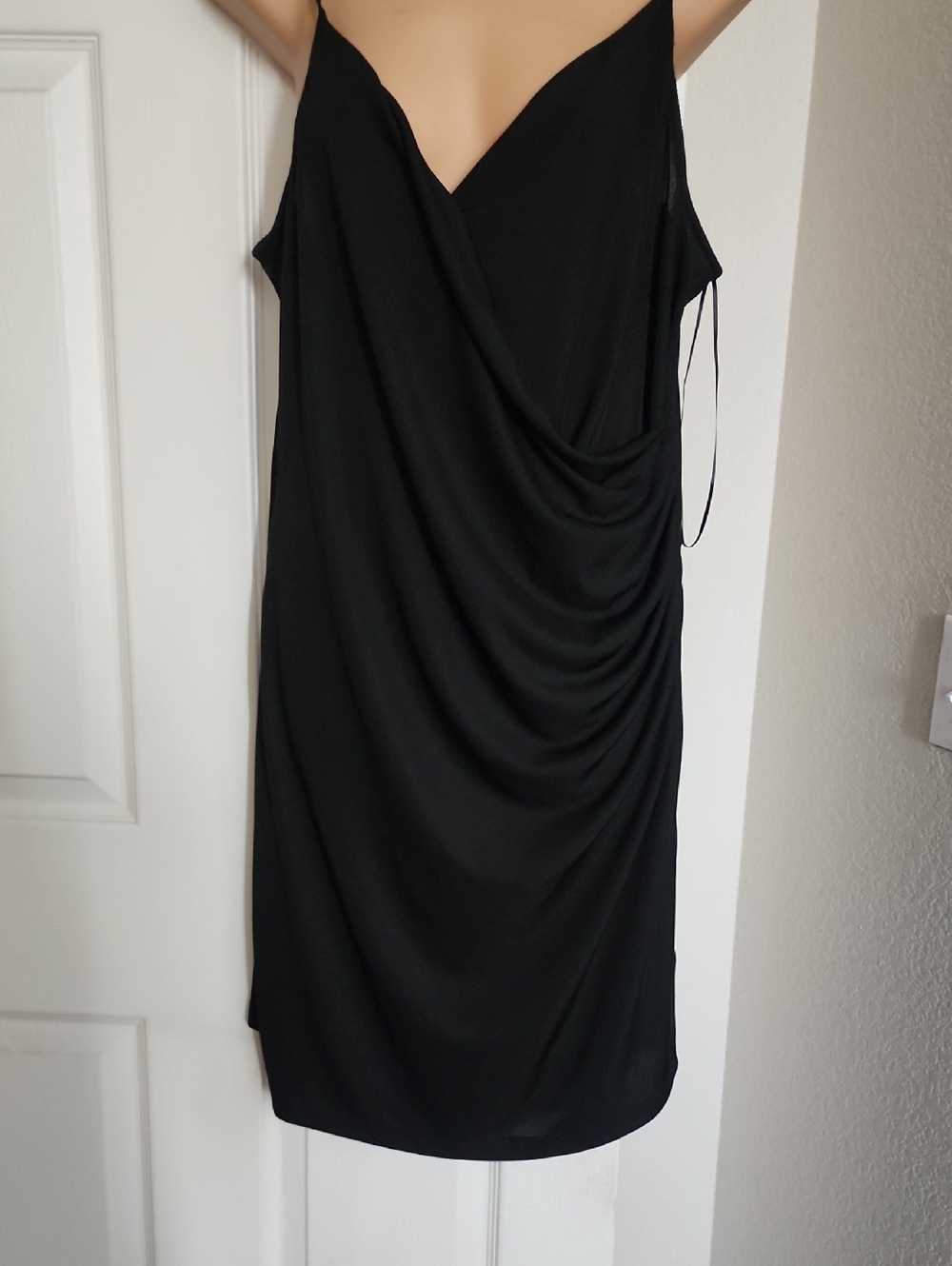 H&M Black Draped V-Neck Midi Dress
